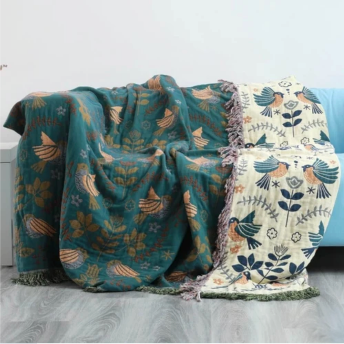 Alouette — Plaid réversible en coton gaufré, motif scandinave
