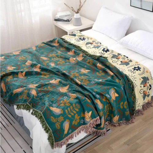Alouette — Plaid réversible en coton gaufré, motif scandinave