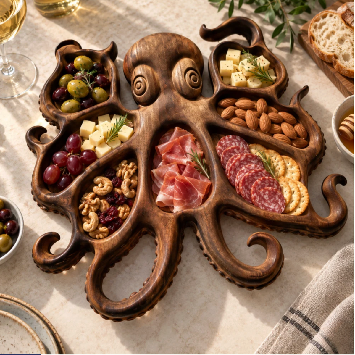Poulpe — Plateau apéritif en bois sculpté