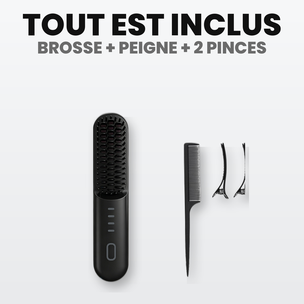 Brosse, peigne et 2 pinces inclus